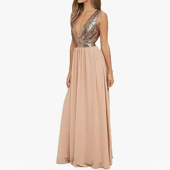 NWT Lulus Elegant Encounter Rose Gold Sequin Maxi Dress Size L - Picture 11 of 11